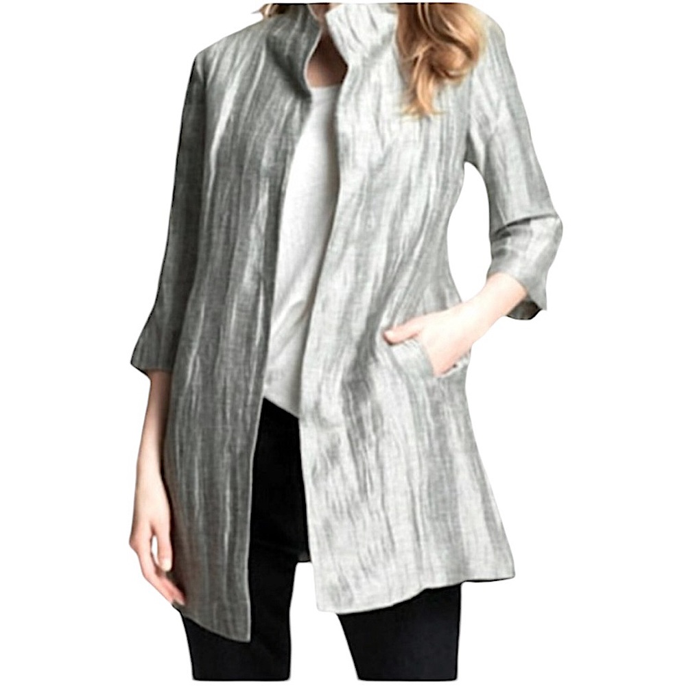 EILEEN FISHER: Silver Linen Crinkle Jacket Blazer -Size Medium